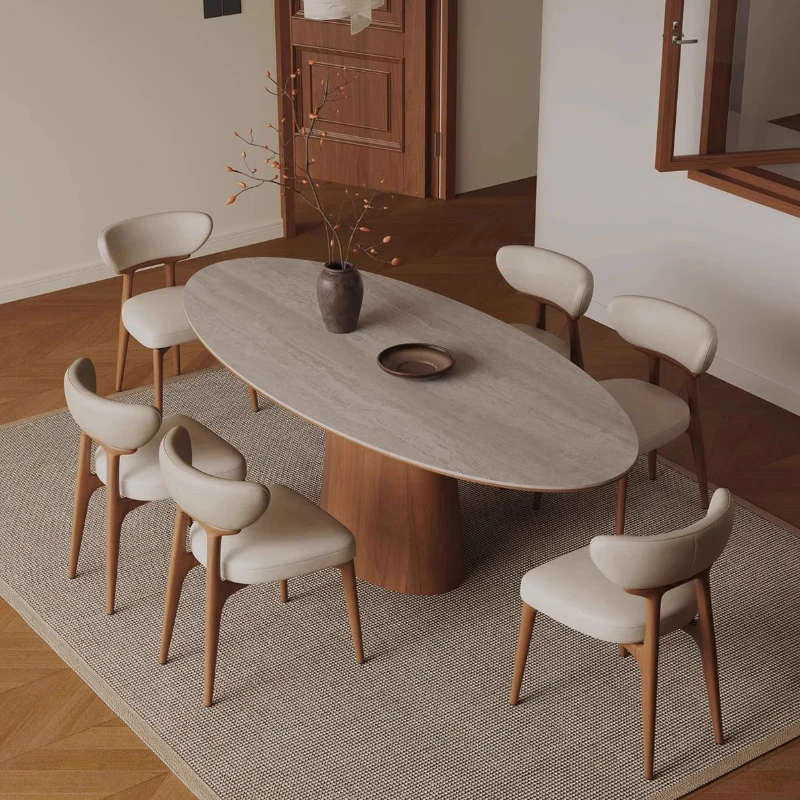 طاولة طعام إيطالية حديثة طاولة طعام خشبية منزلية بيضاوية تصميم مريح فاخر Salle A Manger طاولة كاملة وأثاث كرسي