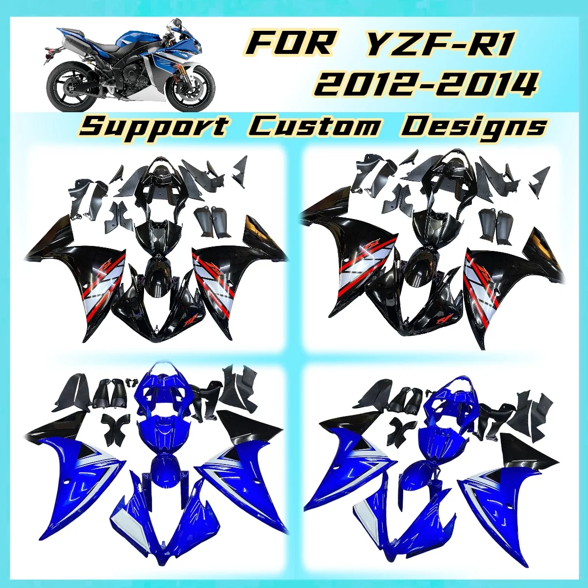 Custom Design Fairings 2012 2013 2014 YZFR1 Motorcycle ABS Fairing Body Kit Protection Cover for Yamaha YZF R1 12 13 14