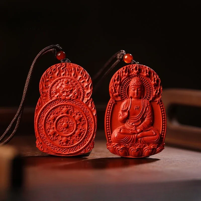 Natural Red Sand Guardian Pendant Women's Men's Ornament Real High-Content Emperor Sandstone Birth Buddha Cinnabar Necklace