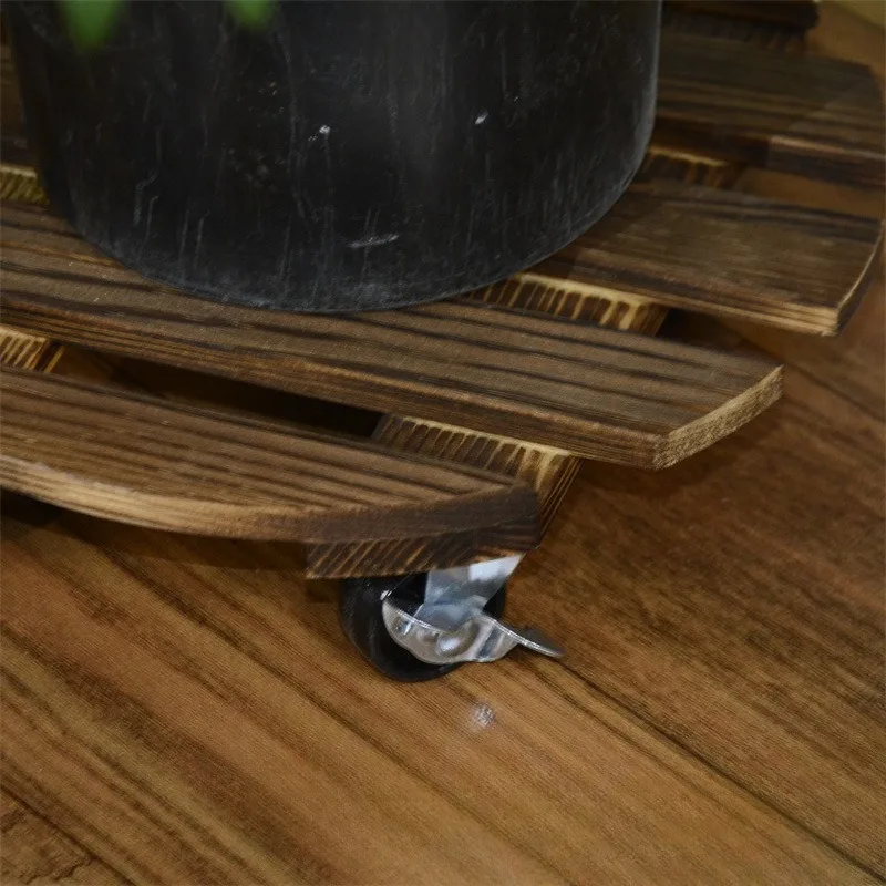 

Solid Wood Round Universal Wheel Flower Pot Wood Stand With Wheels Flower Pot Base Carbonized Wood Mobile Plant Caddy