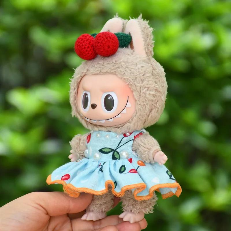 Only Clothes Cute Mini Plush Doll\'s Clothes Outfit Accessories For Labubu Dolls Clothing Kids Gift Cherry Skirt Set