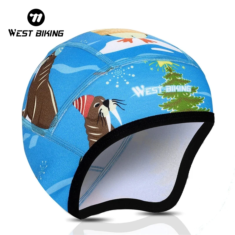 WEST BIKING Children Sports Cap Boys Girls Winter Warm Windproof Ear Protection Cycling Ski Helmet Liner Running Kid Cartoon Cap