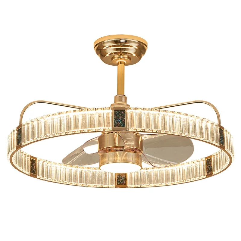 مراوح سقف كريستال LED فاخرة مع ضوء وجهاز تحكم عن بعد ذهبي جديد بريق المنزل الفكرية لمصابيح سقف غرفة المعيشة