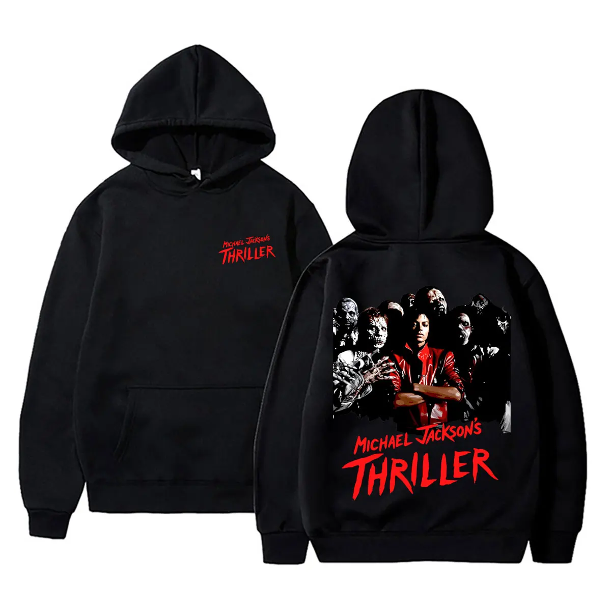Michael Jackson Inspired Thriller Album Vintage Pop Zombie Portrait Print Hoodie Men Women Retro Pullover Sweatshirt Street 2026