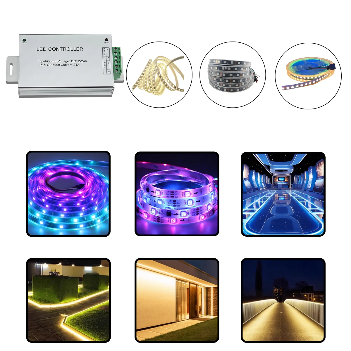 24-Key IR Remote RGB LED Controller - Color/Dimmer for Strip Lights, 24A Model (WS2811/WS2812B/1903 Compatible)