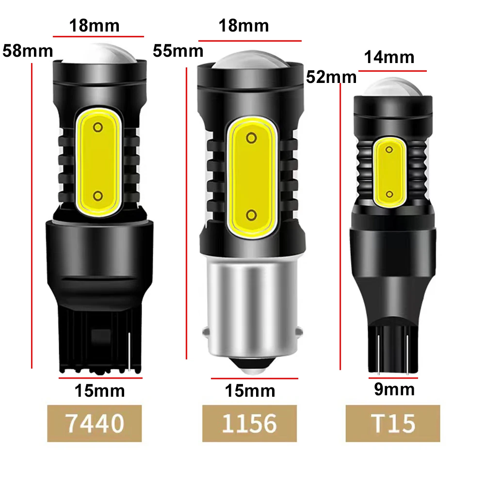 2x T15 W16W High Quality 1156 P21W LED BA15S Led COB 5SMD T20 7440 W21W WY21W Lamp for Car Reversing Lights White 6000K 12V