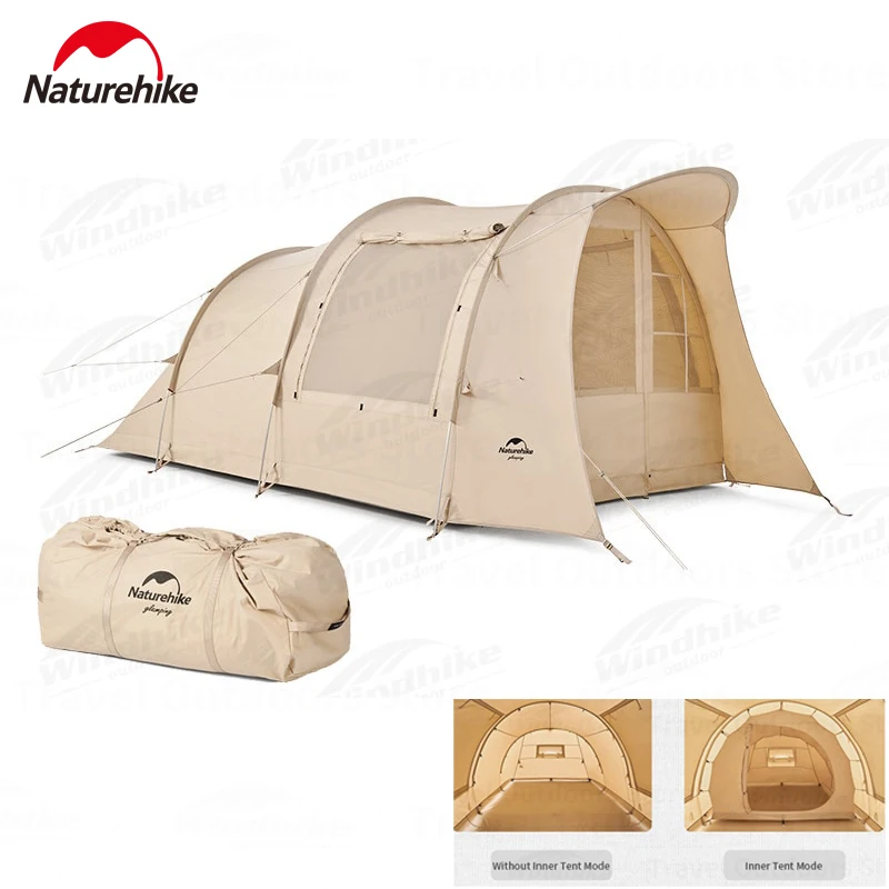 

Naturehike Eaves Outdoor Camping Waterproof Cotton Tunnel Tent 4 Persons Portable 1 Bedroom 1 Living Room 10㎡ Large Space Tent