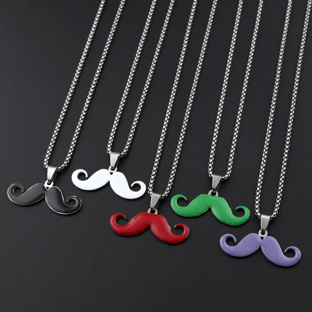 Collar Largo Vintage con Diseño de Bigote para Mujeres y Hombres, Acero Inoxidable, Estilo Hiphop, Varios Colores, Cadena para Uso Diario, Regalos