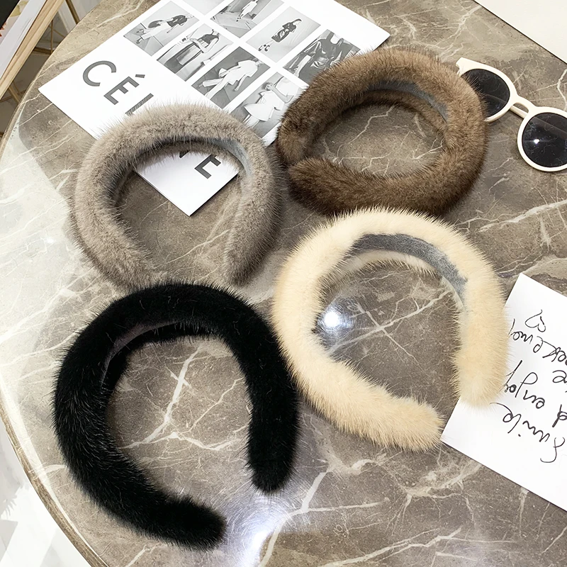 2024 Hot Sale Women Luxury winter 100% Real Mink Fur Headbands High Quality Real Fur Hair Band Lady Fashion Hair Hoop Furry Gift