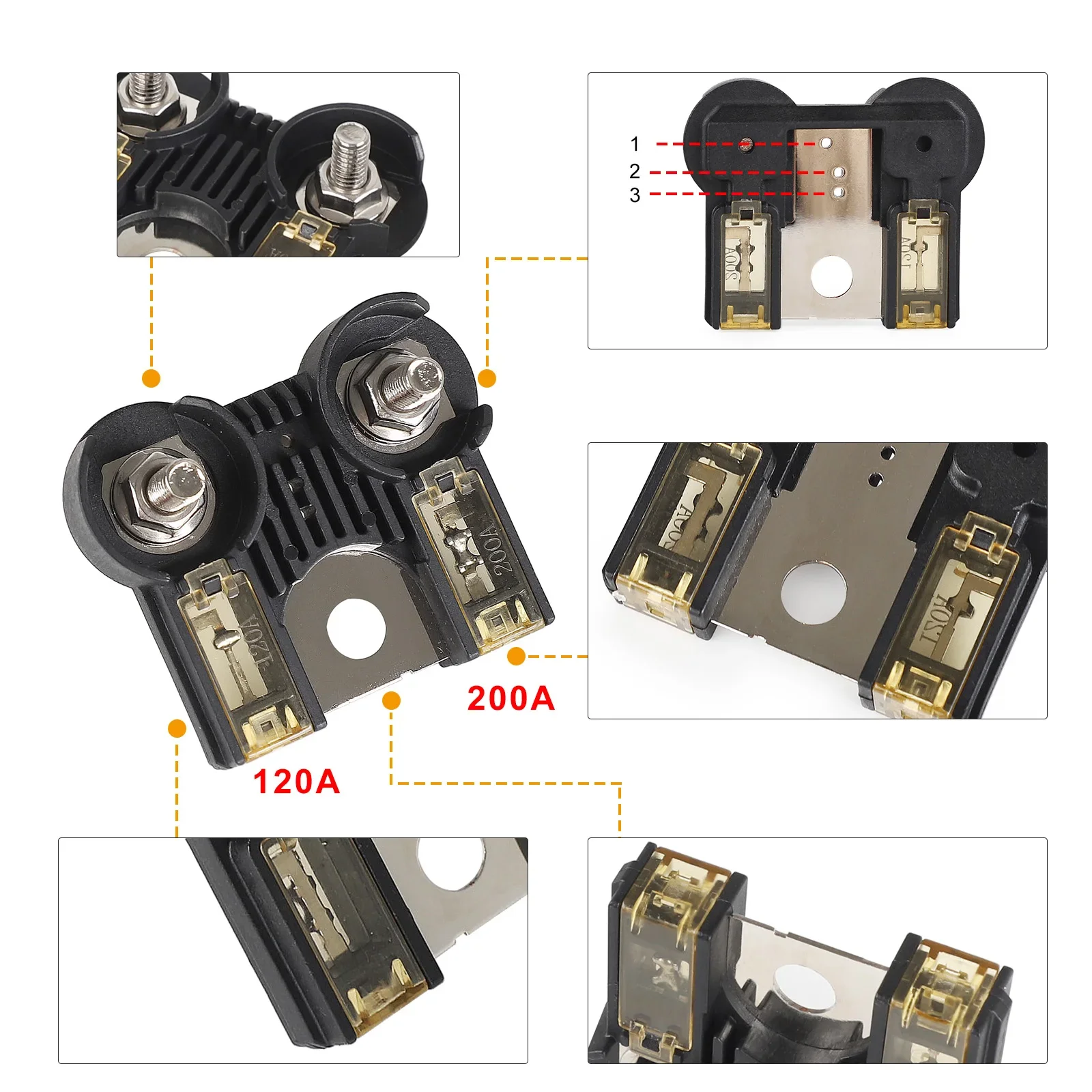 OEM AE5Z-14526-BA AE5Z14526BA Auto Fuse Circuit Breaker Assembly 3 Hole 200A/120Amp Black