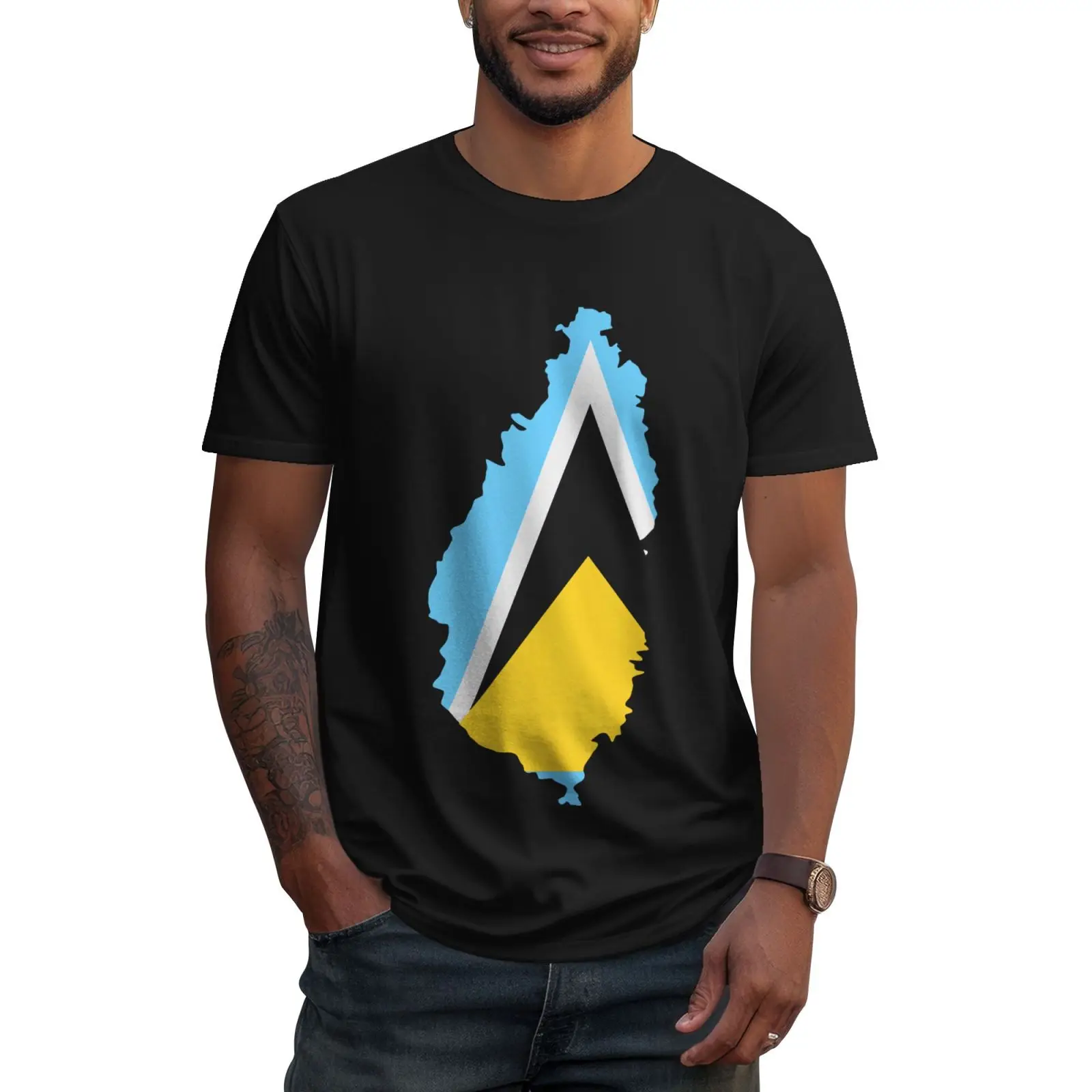 خريطة العلم لسانت لوسيا الكلاسيكية تي شيرت فستان قمصان للرجال هدية مخصصة تنفس القطن في الهواء الطلق بسيط خمر بلايز عادية المحملة