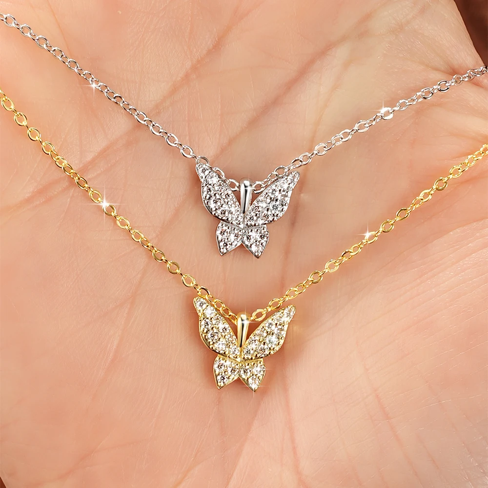 Anziw 1,5 mm D Farbe VVS1 Moissanit-Diamant-Halskette Damenschmuck 14K Gold gefüllte Schmetterlings-Charm-Halskette Feiner Schmuck Geschenk – Detail 4
