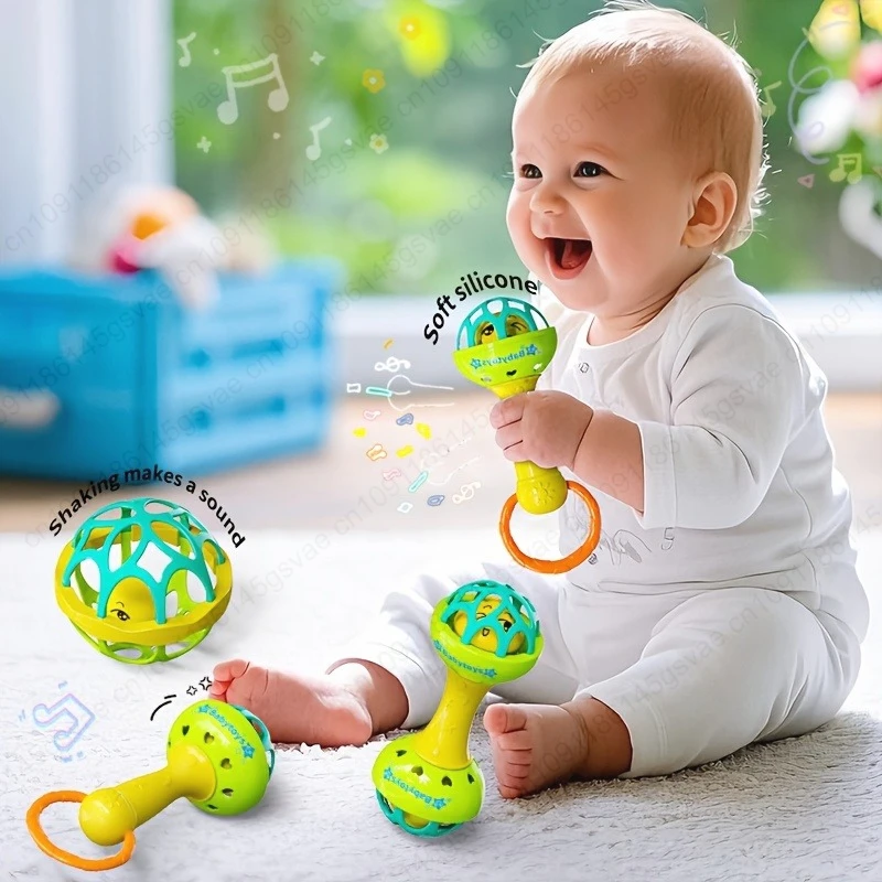 2 pçs cor aleatória criança chocalhos de mão de duas cabeças calmante aperto de mão chocalhos brinquedos chocalho do bebê brinquedos de nibbling