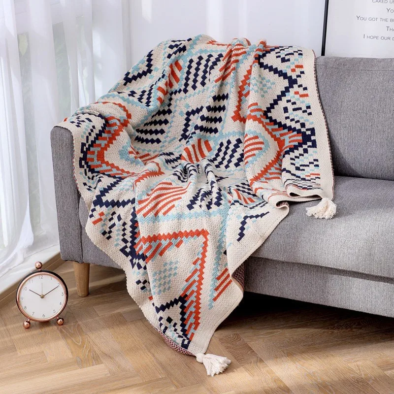 Bohemian sofa blanket blanket blanket bed homestay knitted tassel blanket