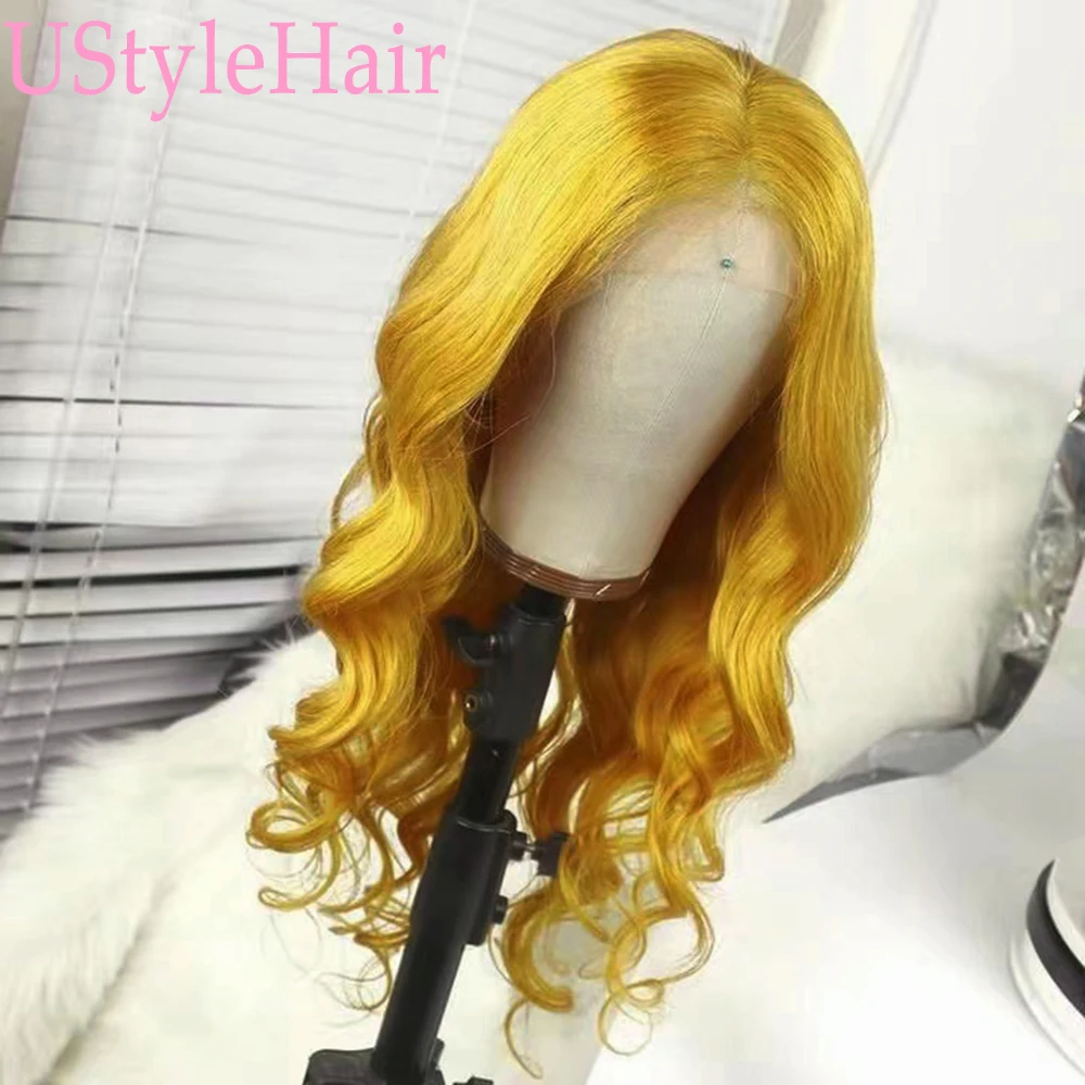 UStyleHair Yellow Wig Long Body Wave Lace Front Wig Heat Resistant Synthetic Fiber Hair Wigs for Women Daily Use Cosplay Wig