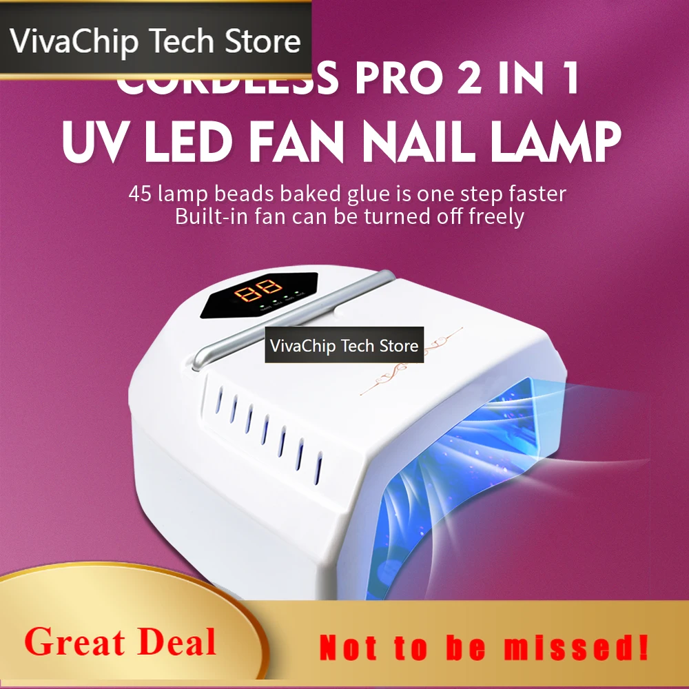 VivaCTHigh Powder 72W Professional Wireless Low Heat Nail Polish Curing Lamp With Fan Cordless Rechargeable UV Nail Lamp Dryer