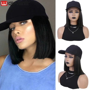 Wignee 10 Inch Baseball Cap Pruik Korte Pruik Voor Vrouwen Synthetisch Haar Synthetische Pruiken Die Eruit Zien Als Menselijk Haar Zwarte Pruik Bob