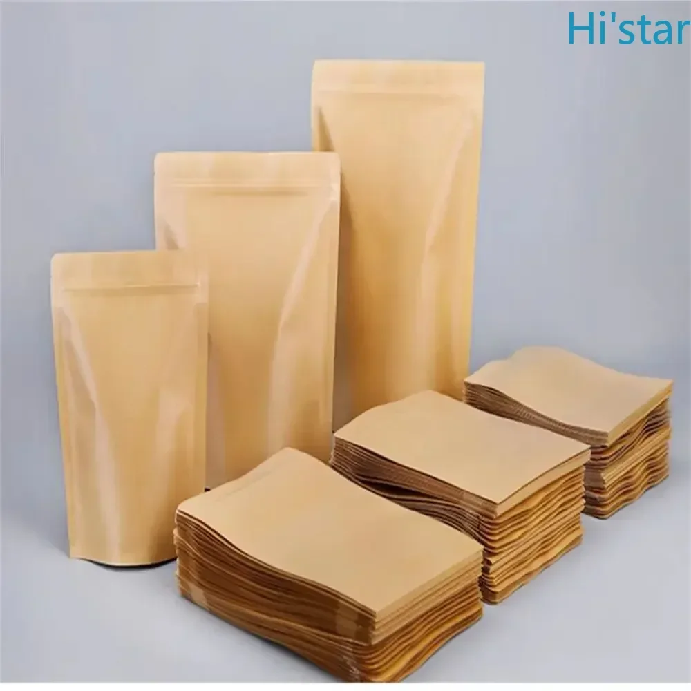 50pcs Kraft Paper Bags With Clear Window Zip Lock Doypack Self-Sealing For Coffee Capsules Sex Cosplay Socks Gloves Gift Packagi