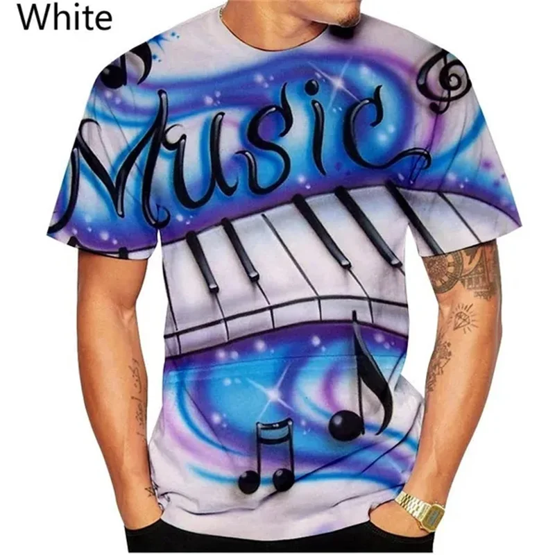 2023 Hot Sale Music Note 3D Printed Graphs T Shirt Fashion Street Short-sleeved Round Neck Men 's Tops Kid Tees Women Clothing