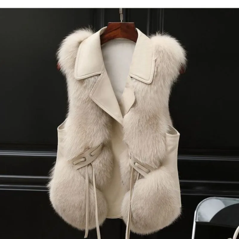 Fur Leather Patchwork Vest Women Autumn/Winter Waistcoat Faux Fur Jacket PU Leather Vest Sleeveless Cardigan Design Clothing