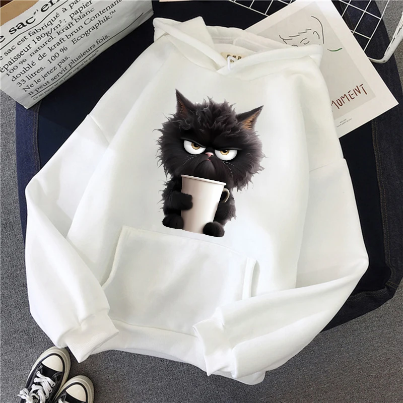 Hot Funny Black Cat Print Hoodies for Women Men Mange Gothic Hoody Graphic Hip Hop Sweatshirt Casual Vintage Streetwear Clothes