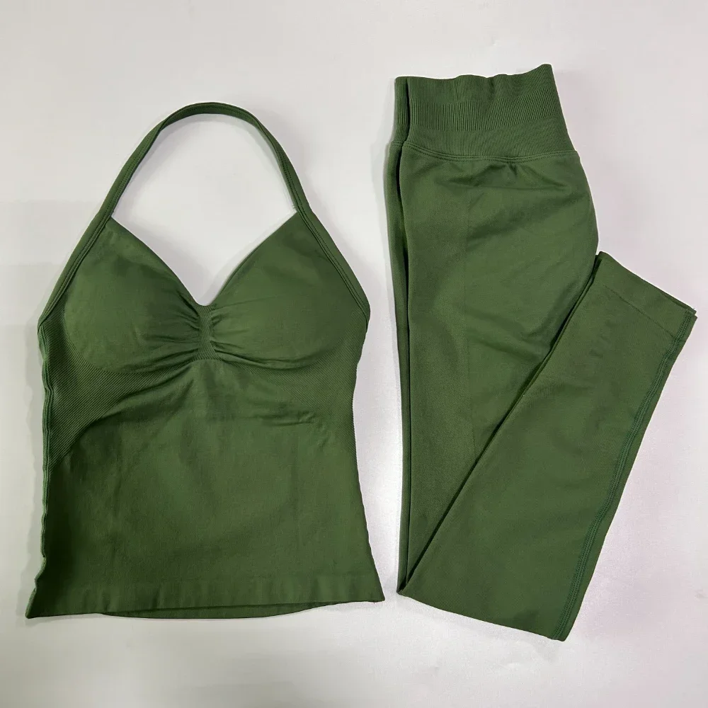 Nahtloses Gym-Set für Damen: Tanktops, High-Waist-Scrunch-Yoga-Leggings, Fitnesskleidung, Workout-Sets, Sportbekleidung, Gym-Anzug, Activewear – Detail 20