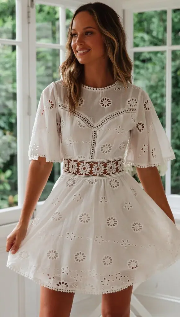 knee length dresses for ladies Georgina Embroidered Wildflower Dress