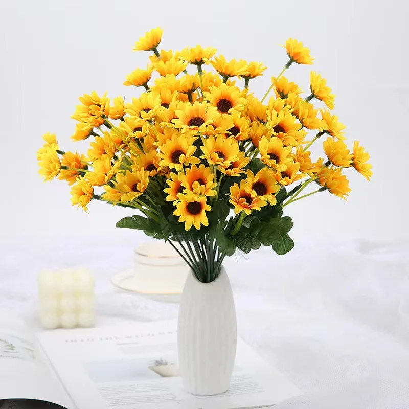 Artificial Sunflower Marigold Flower Bouquet Silk Flower Ornament Decorative Plant For Home Wedding Holiday Event