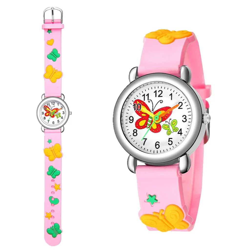 Children Cute Watch Cartoon Butterfly Pattern Watches Fashion Color Sports Quartz Watch Silicon Strap Wrist Watch For Gift