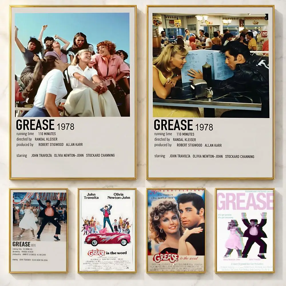 Musical Romance Movie Grease Poster Self-adhesive Art Poster Decoracion Painting Wall Art White Kraft Paper Home Decor