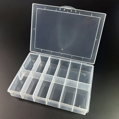 Imagen 2 del producto Caja organizadora de plástico grande con compartimentos divisores, 12 rejillas, caja organizadora para accesorios de uñas, tornillo, costura, almacenamiento de cuentas