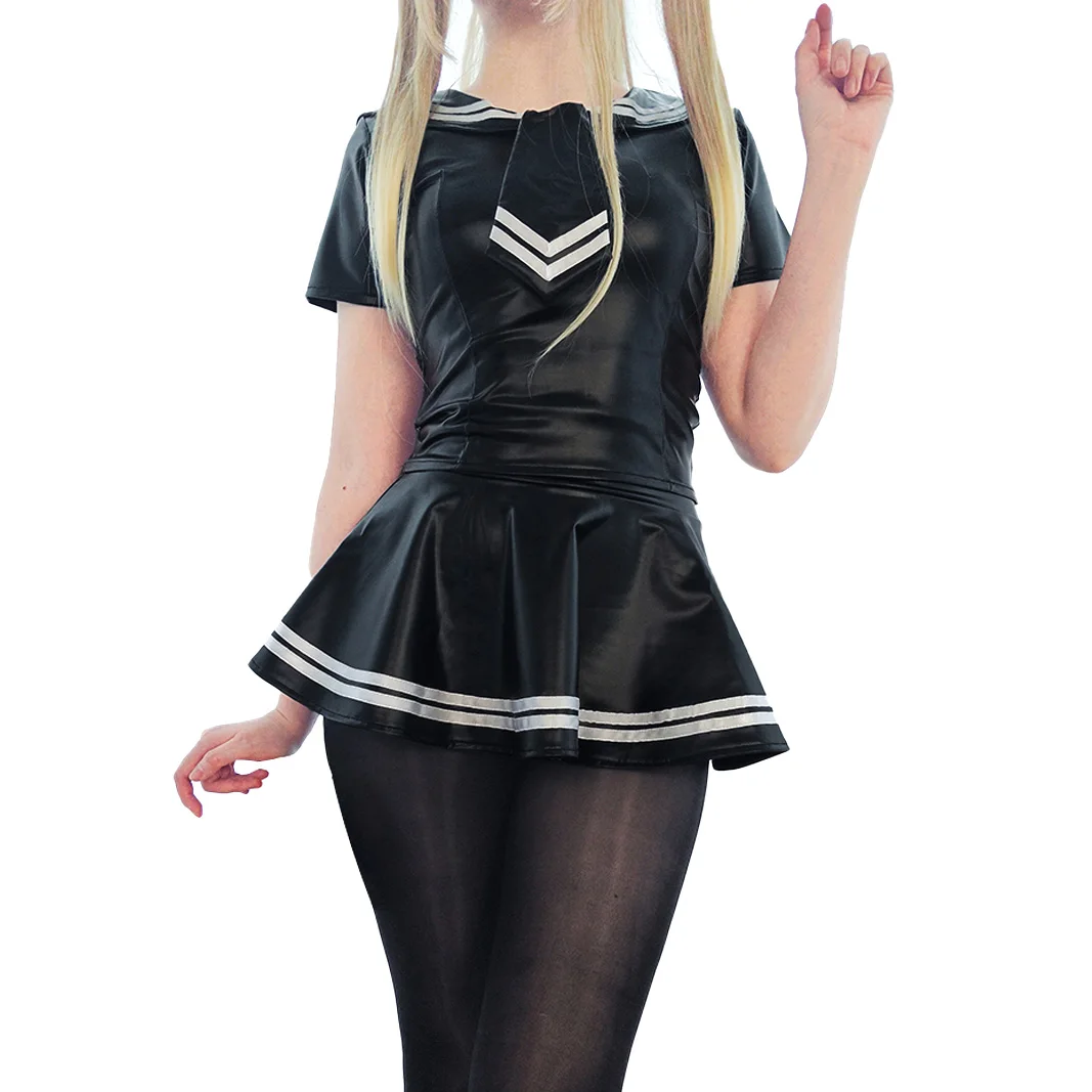 Feat.[CW Moon Shadow Replicant]Sailor Collar Cyber Girl Band Lvy Style Leather Skirt