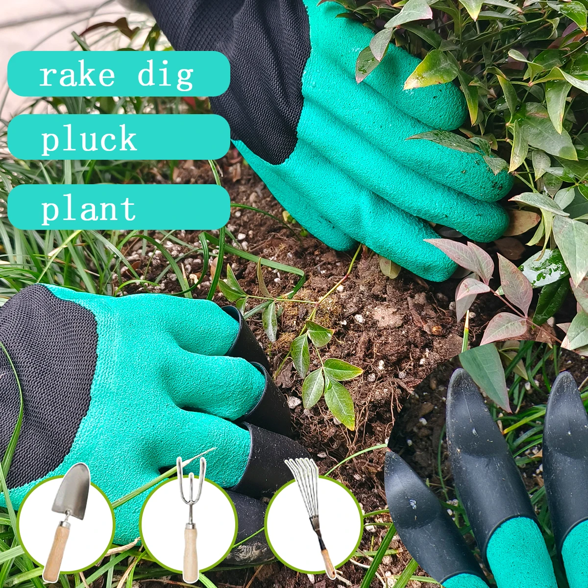 Luvas de jardim com garras, galinheiro, limpeza para escavação, poda, cutucando, tudo em um, ferramenta de jardinagem, protetores de mão duráveis