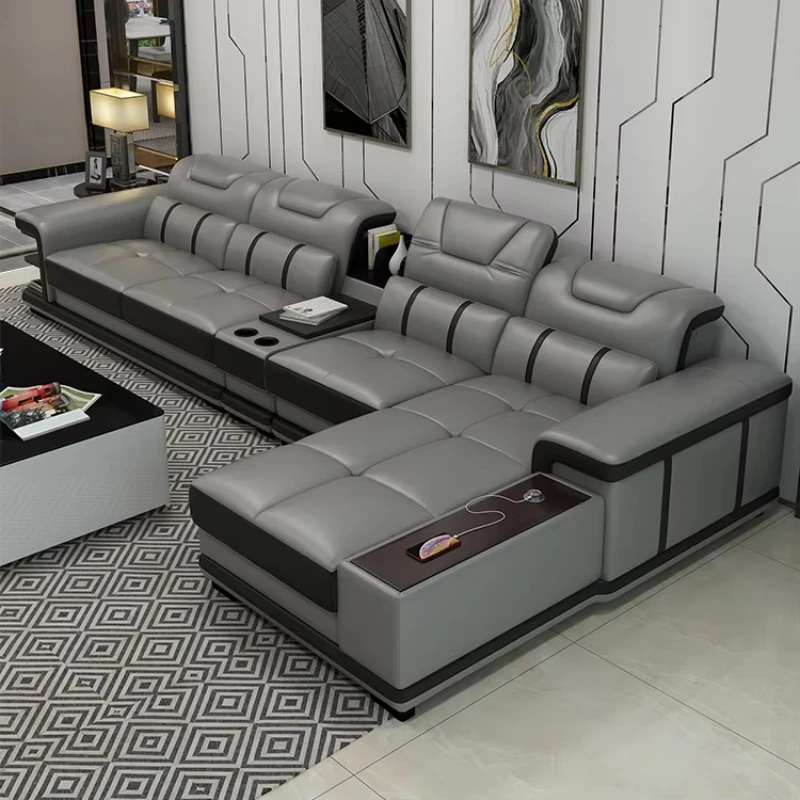 

2023 Cheap Living Room Furniture Sofa Partition L-shaped Leather Sofa Set with Custom Material Function Table