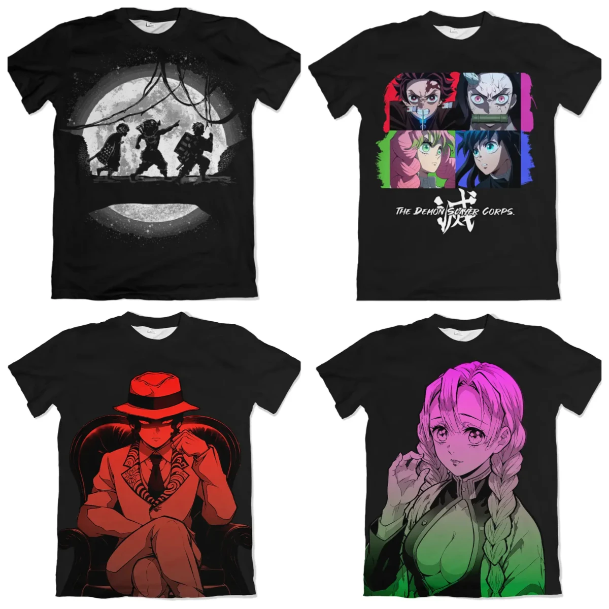 Adult and Children Demon Slayer Moonlight Silhouette 3D Printed T-shirt, Wear The Bond on Your Body, Shorts Friends