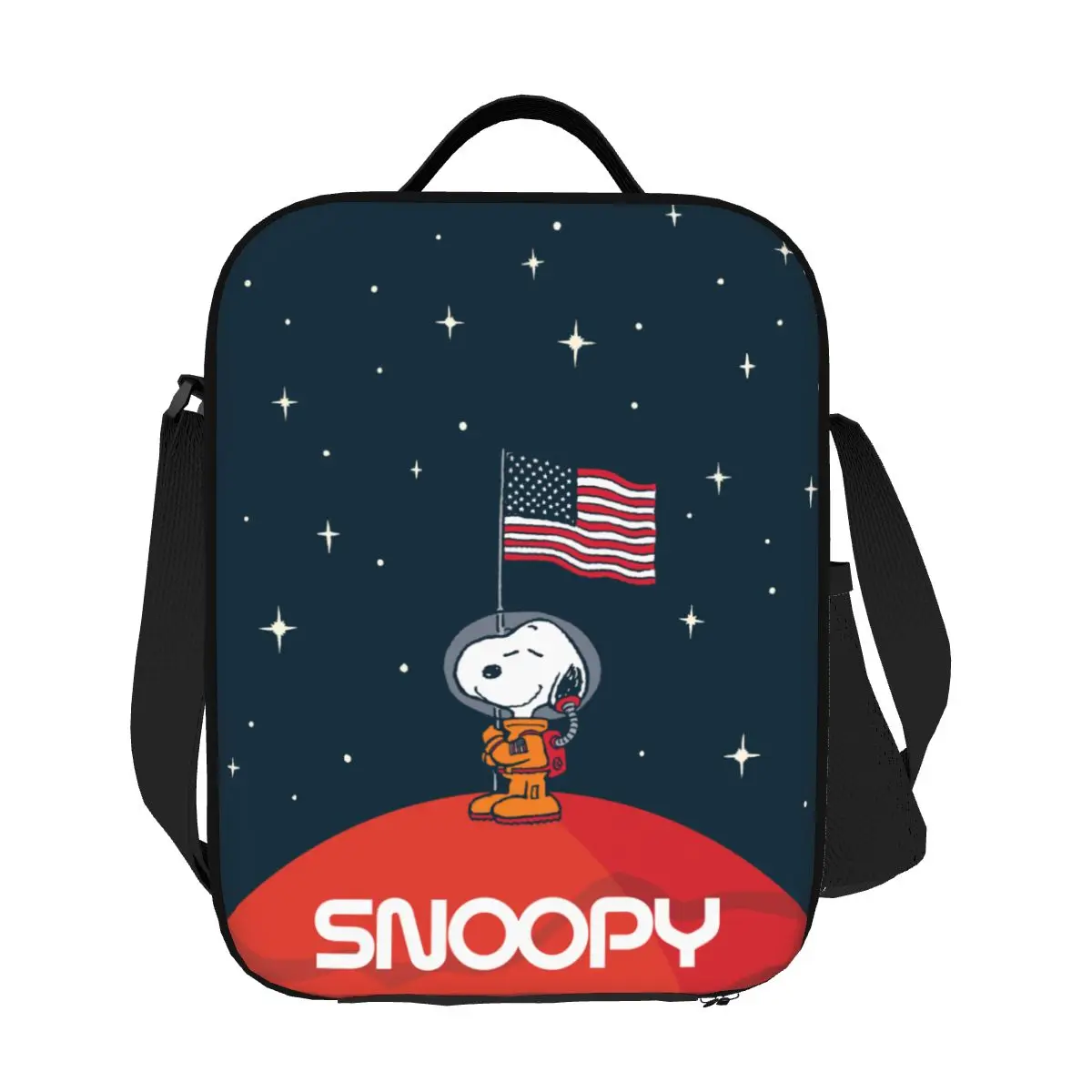 Custom American Astronaut Snoopy Lunch Boxes for Women Beagle Dog Cooler Thermal Food Insulated Lunch Bag Kids School Children