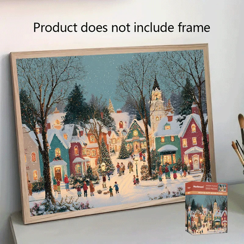 Mini puzzle scène de neige de noël 1000 pièces, boîte pour adulte 38x26cm (15 "X 10.2"), puzzle sur le thème des vacances d'hiver pour adultes