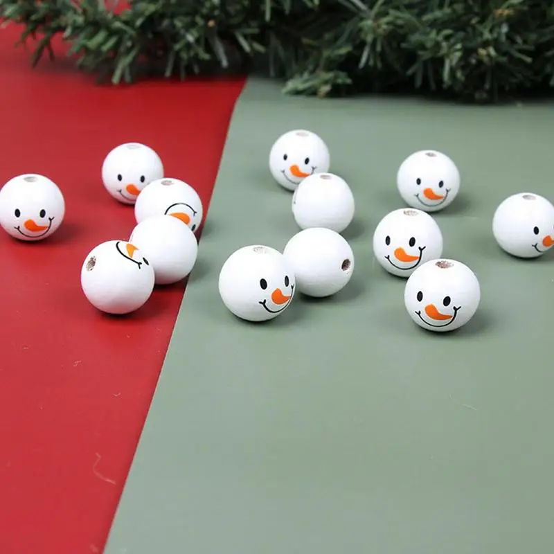 Christmas Snowman Wooden Beads Round Snowman Head Belly Beads For DIY Handmade Crafts Christmas Tree Beading Ornament Making