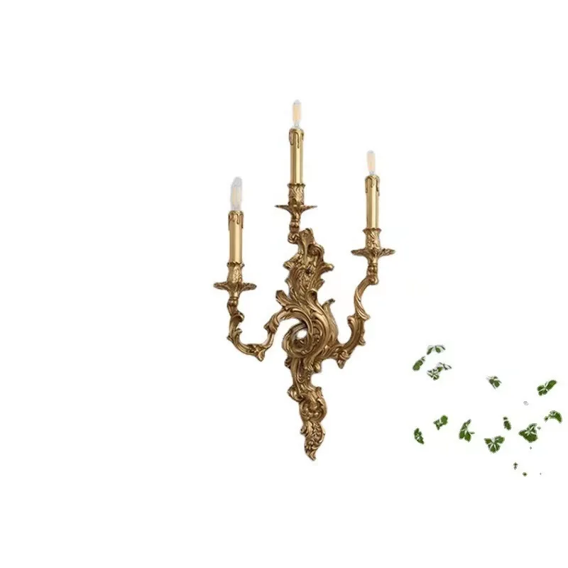 

French retro candle lamp, American light luxury all-copper wall lamp, bedroom aisle atmospheric luxury villa decoration