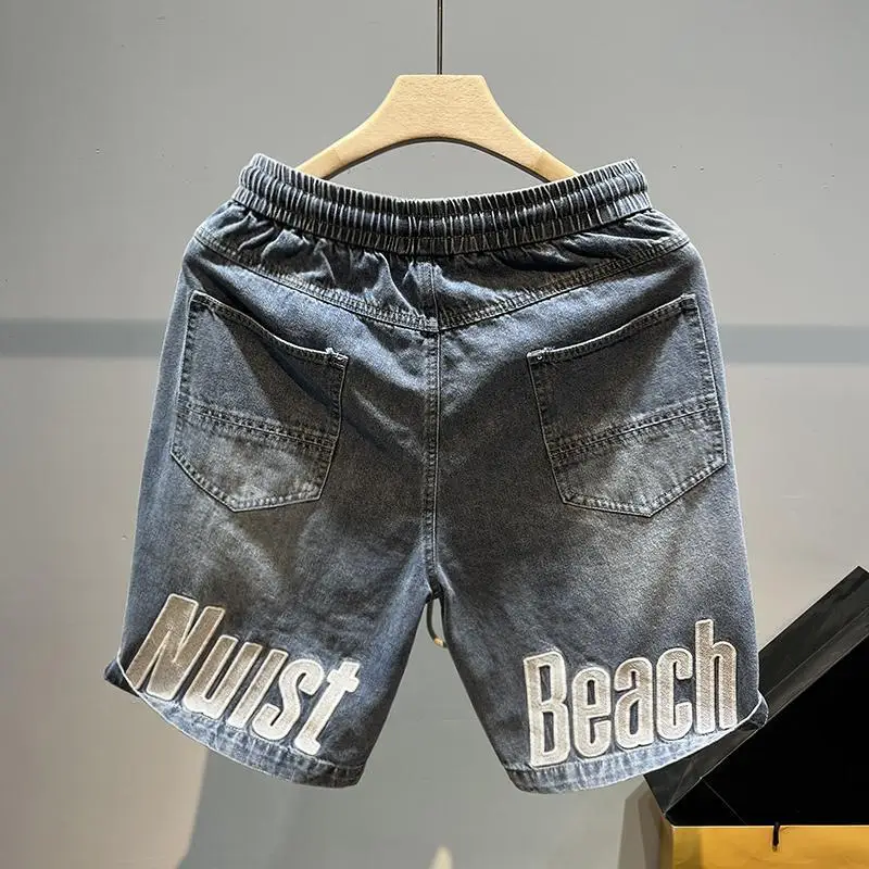 Summer Fashion New Labeling Embroidery Cowboy Men Loose American Style High Street Hip Hop Street Casual Printing Letter Shorts