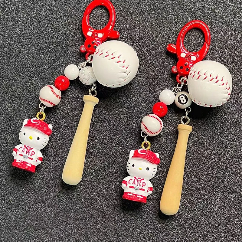 

New Hello Kitty Key Chain Kawaii Sanrio Cute Anime Toys Baseball Kitty Keychain Couple School Bag Pendant Decoration Girls Gifts