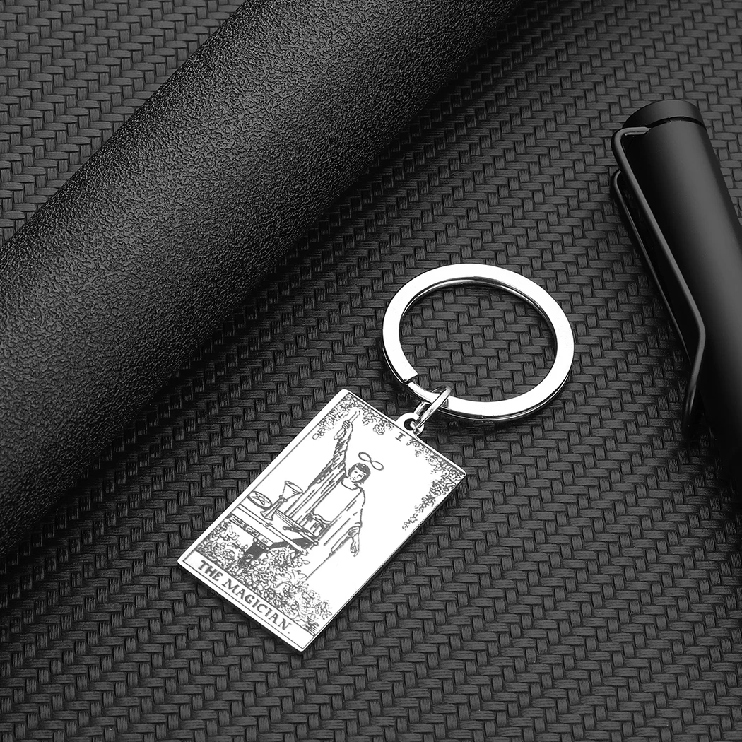 Magician Tarot Charm Pendant Key Ring Stainless Steel Jewelry Key Chain Jewelry Gifts for Men and Women