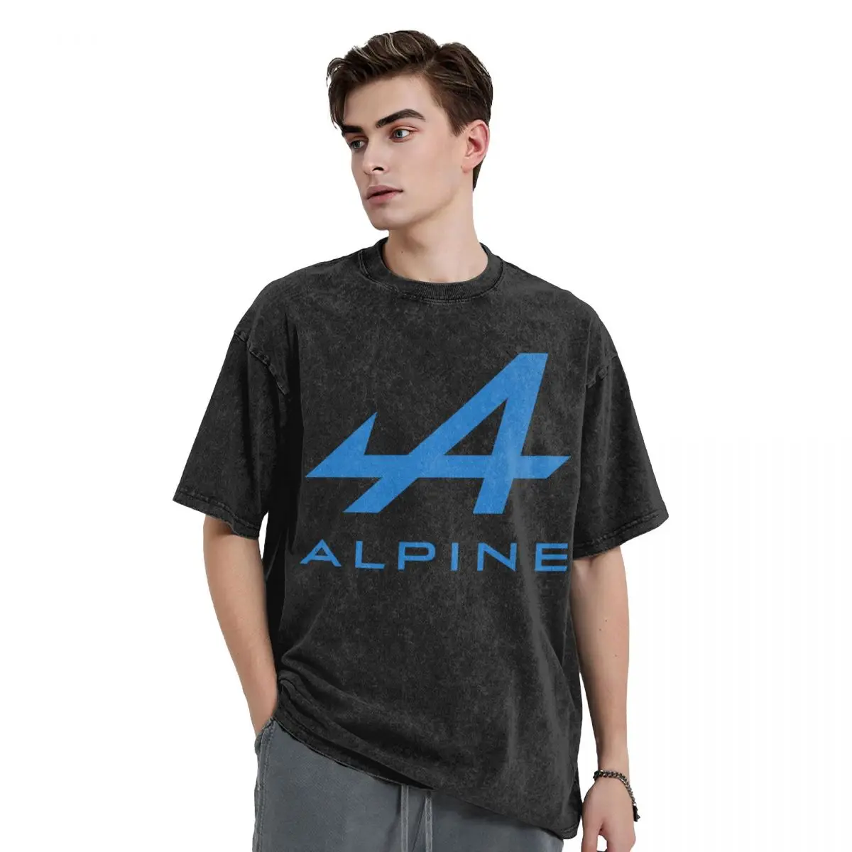 Alpine Car 110 Logo Washed T Shirts Streetwear Hip Hop Retro T-Shirt Racing Tee Shirt Men Women Short Sleeve Oversize Printed