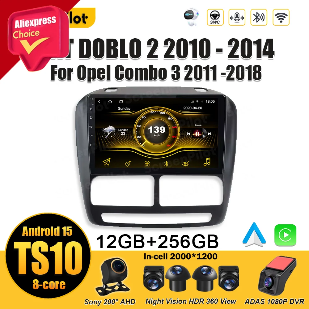 Android 15 для FIAT DOBLO 2 2010 2011 2012 2013 2014 для Opel Combo 3 2011-2018 Автомобильный радиоприемник Android Auto Bluetooth 8 Core RDS Wi-Fi