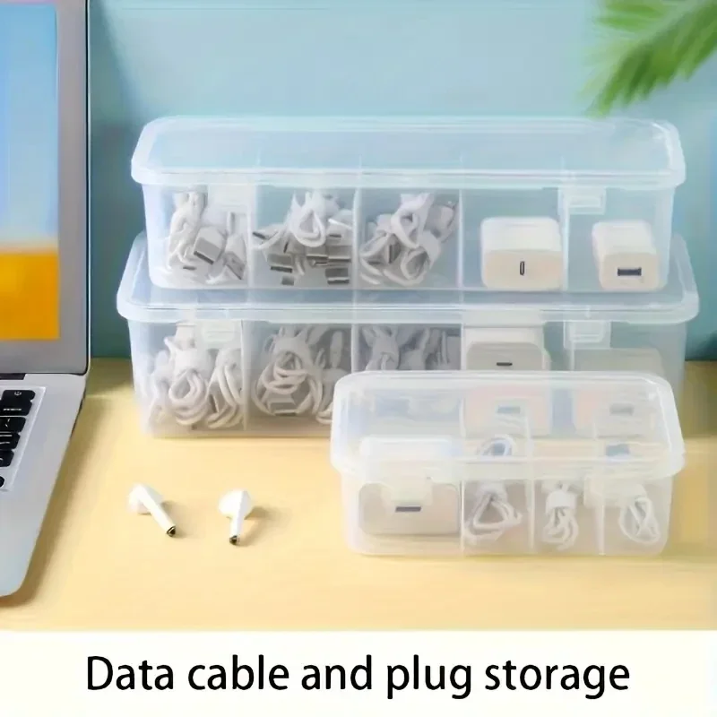 Large Capacity Cable Management Box with Lid, 5 Compartments, Space-Saving Desktop Storage Solution, Durable Plastic, Office