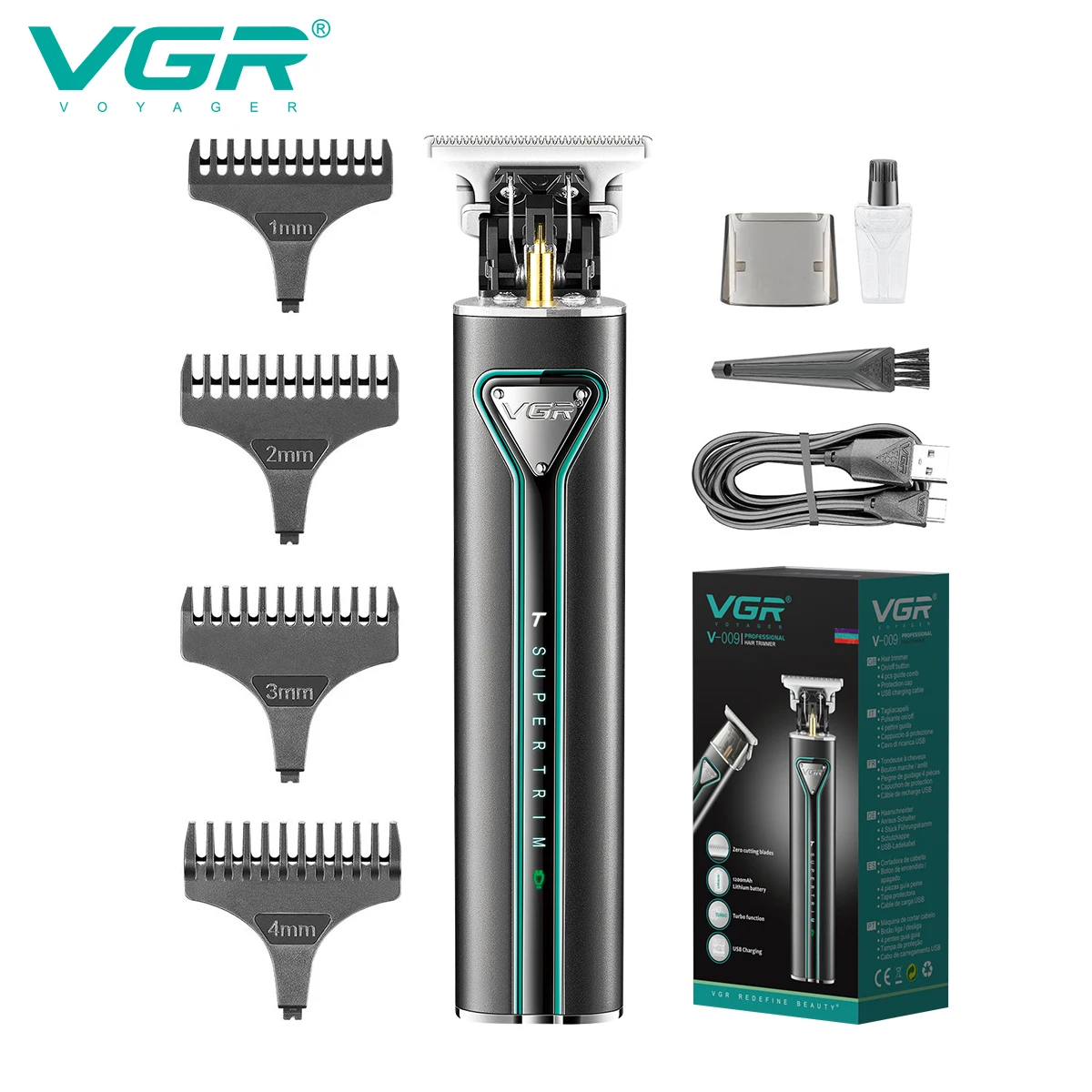 

VGR Hair Trimmer T9 Hair Clipper Professional Hair Cutting Machine Electric Beard Trimmer Metal Cordless Trimmer for Men V-009