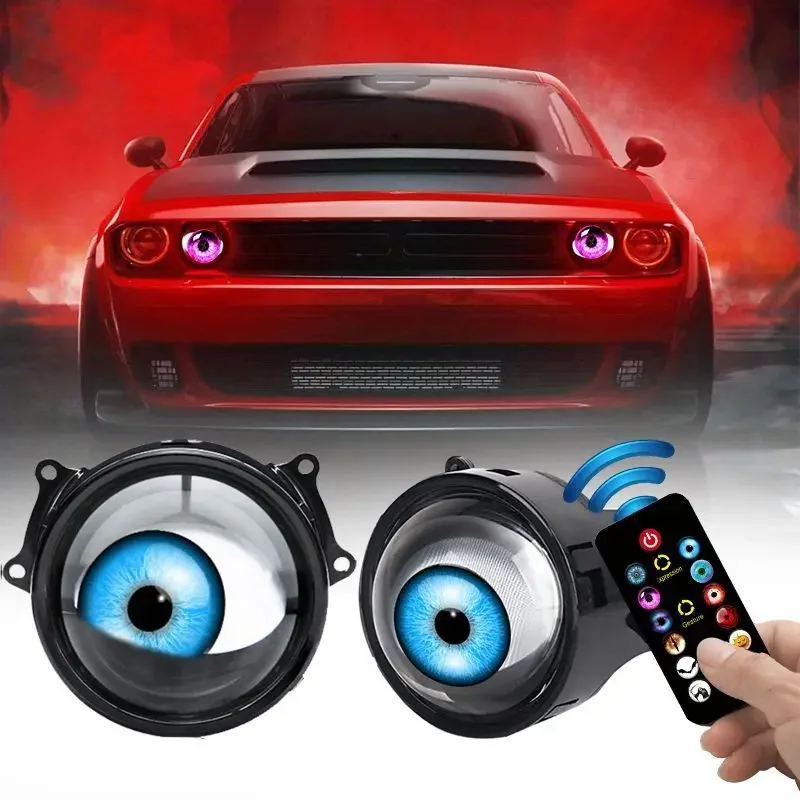 

Car shock neon devil eye headlights brilliant dark blue gradual change dynamics for you to add unique charm