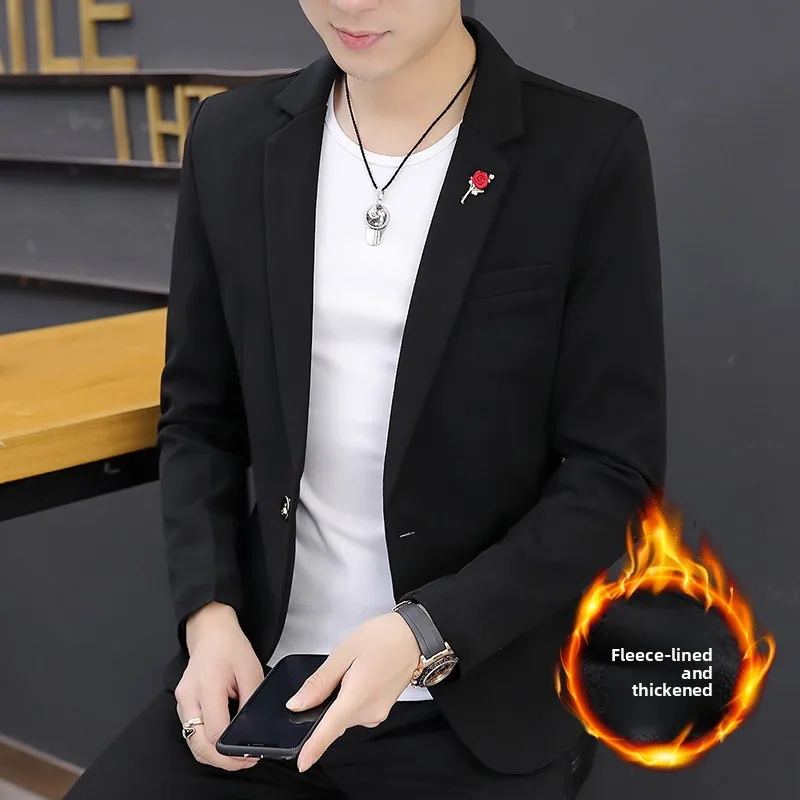 厚手のフリース秋冬メンズカジュアルスタイル韓国版長袖スーツジャケット若い男性のファッションアウター