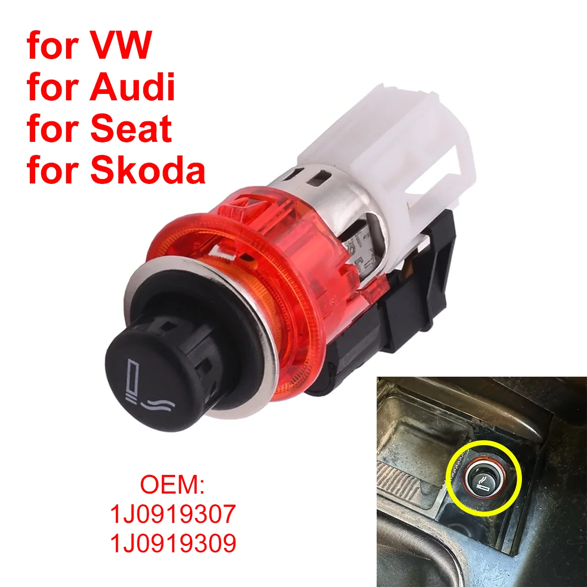 Car Cigarette Lighter Assembly 1J0919307 for VW Passat CC Golf  Polo Tiguan for Audi A3 for Skoda Octavia for Seat Leon