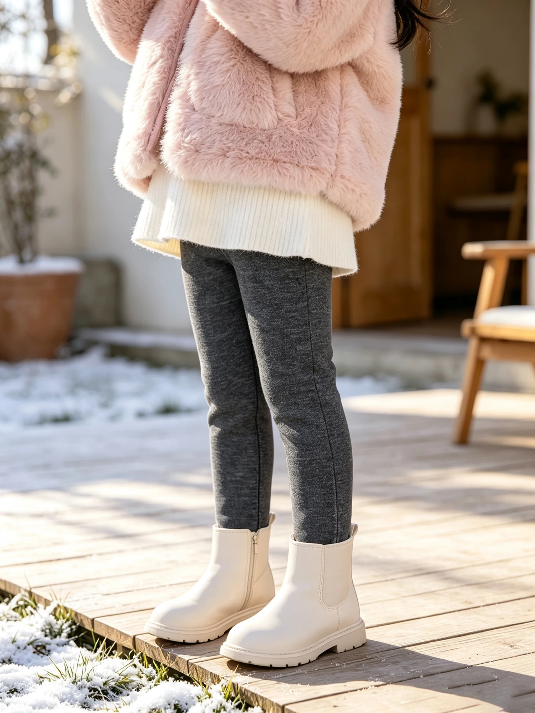 1 Piece Kids Imitation Denim Pants Winter Thick Warm Elastic Waist Skinny Long Trousers for 2‑10Y Children Daily Outdoor Wear
